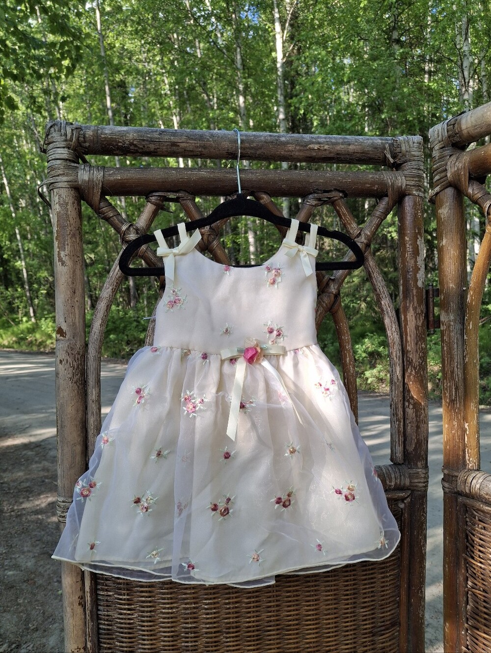 Bonnie Baby Cream Dress with Pink Floral Embroidery